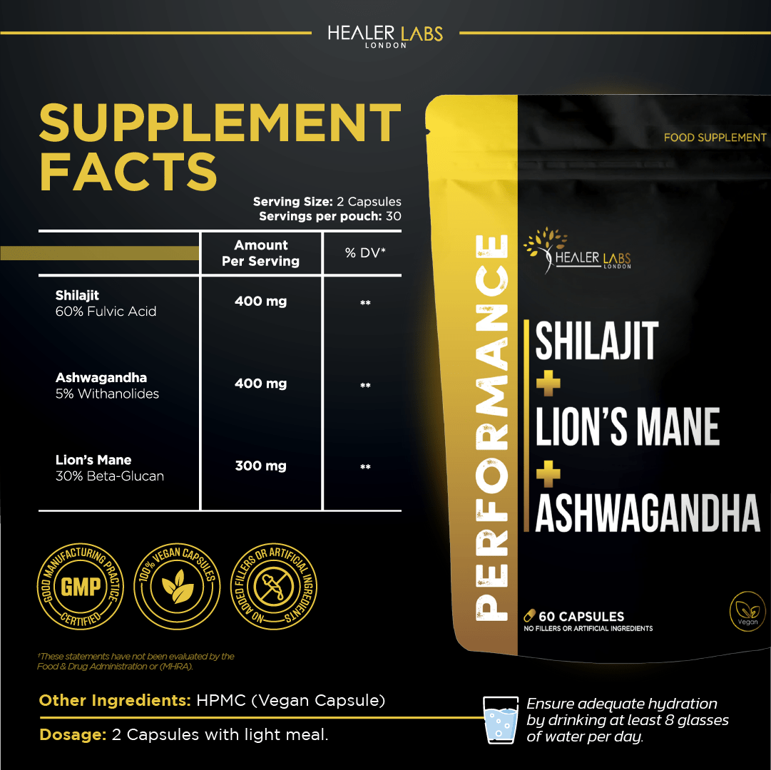 Shilajit Ashwagandha Lion's Mane Complex Healer Labs London