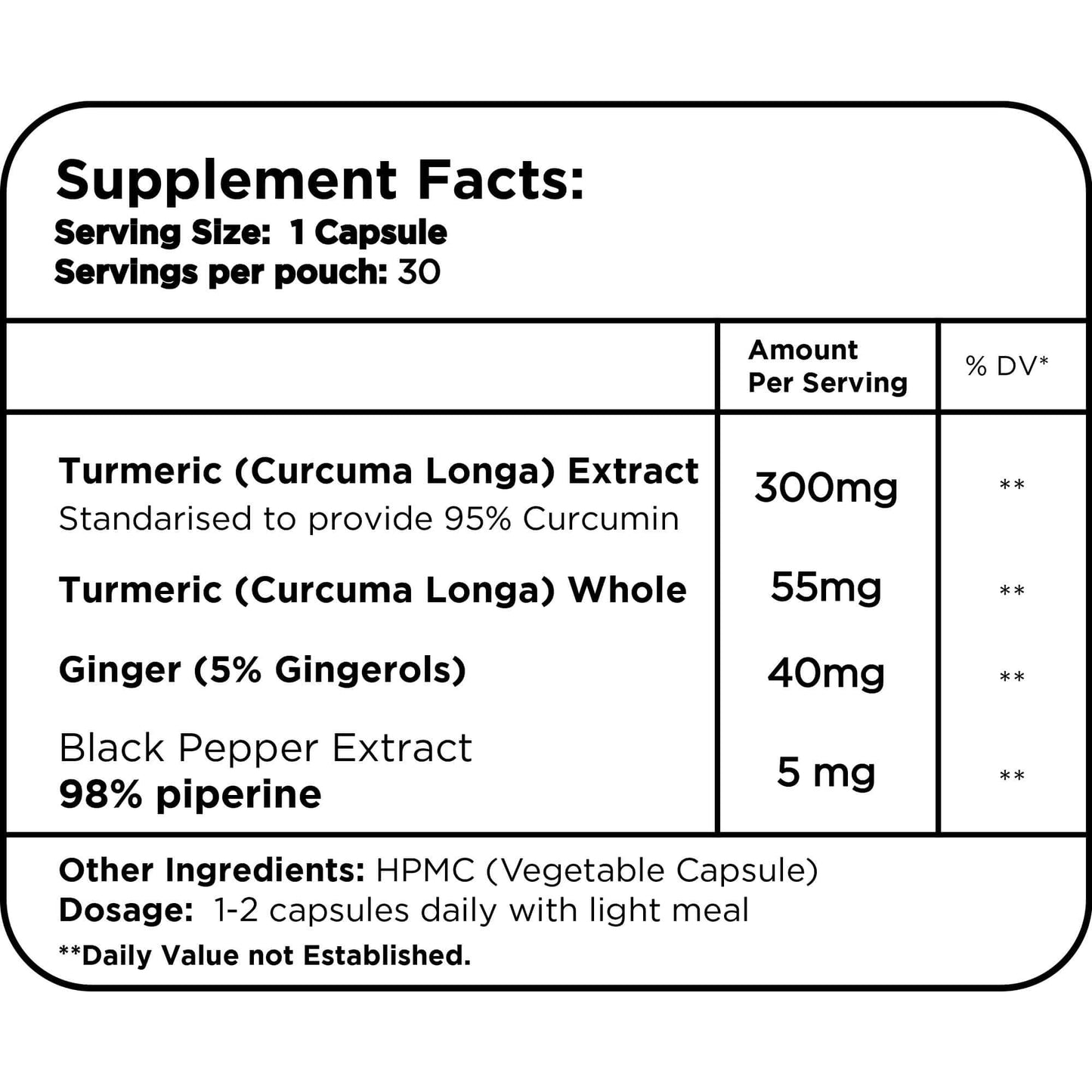Turmeric 95% Curcumin With Ginger & Black Pepper By Healer Labs London