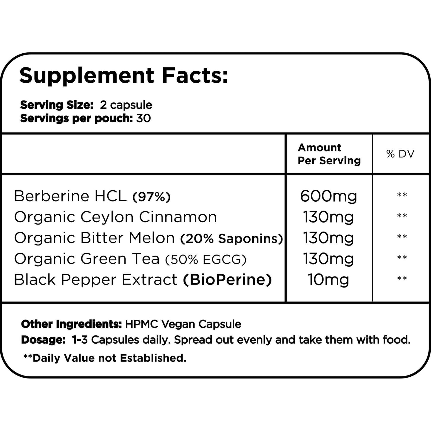 Berberine HCL 97% With Ceylon Cinnamon & Bitter Melon By Healer Labs London