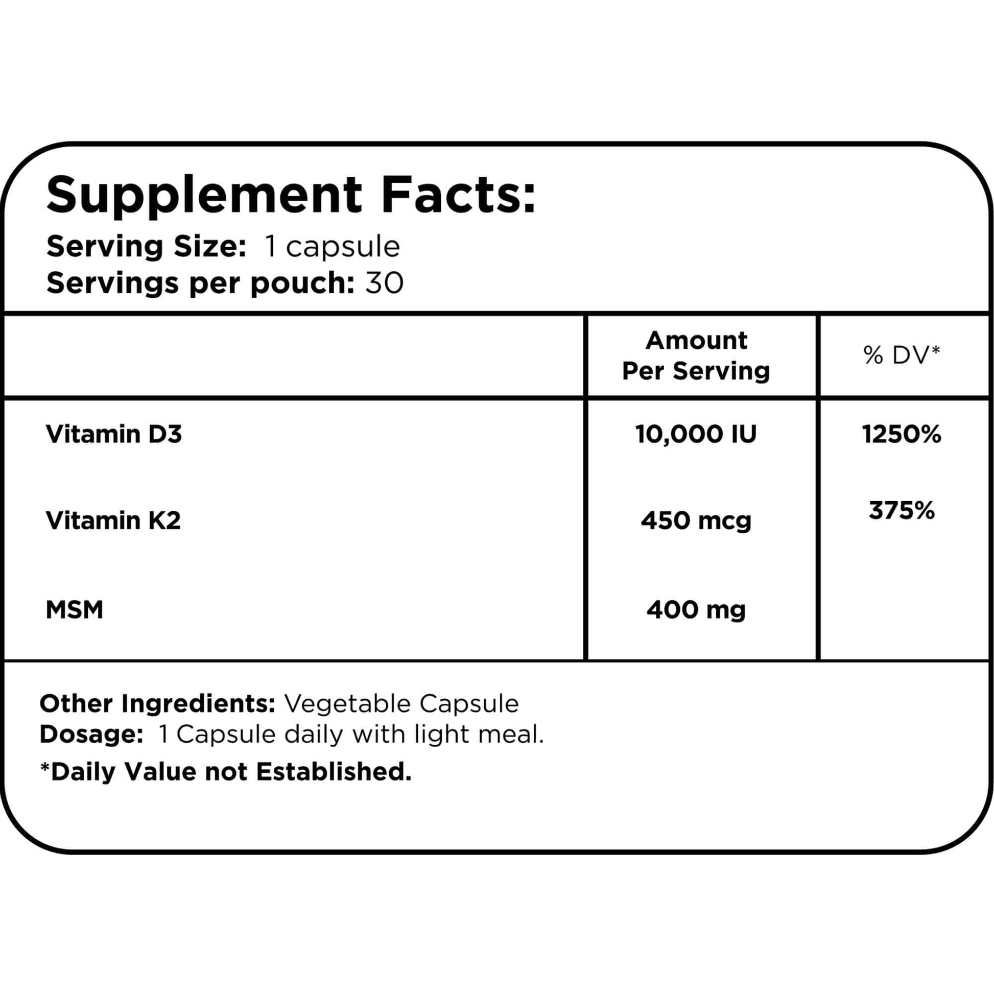 Vitamin D3 + K2 + MSM By Healer Labs London