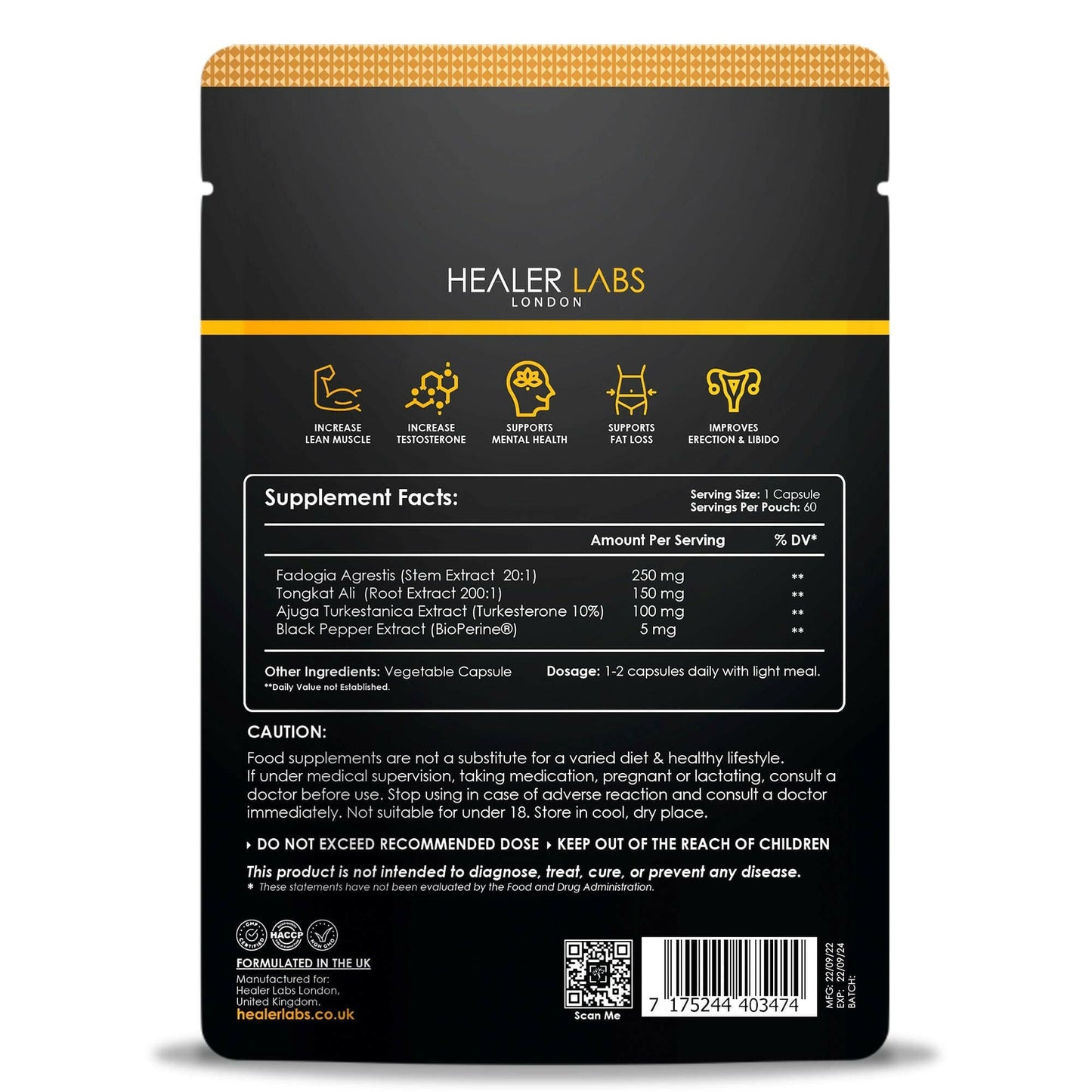 Fadogia Agrestis + TongkatAli + Turkesterone By Healer Labs London