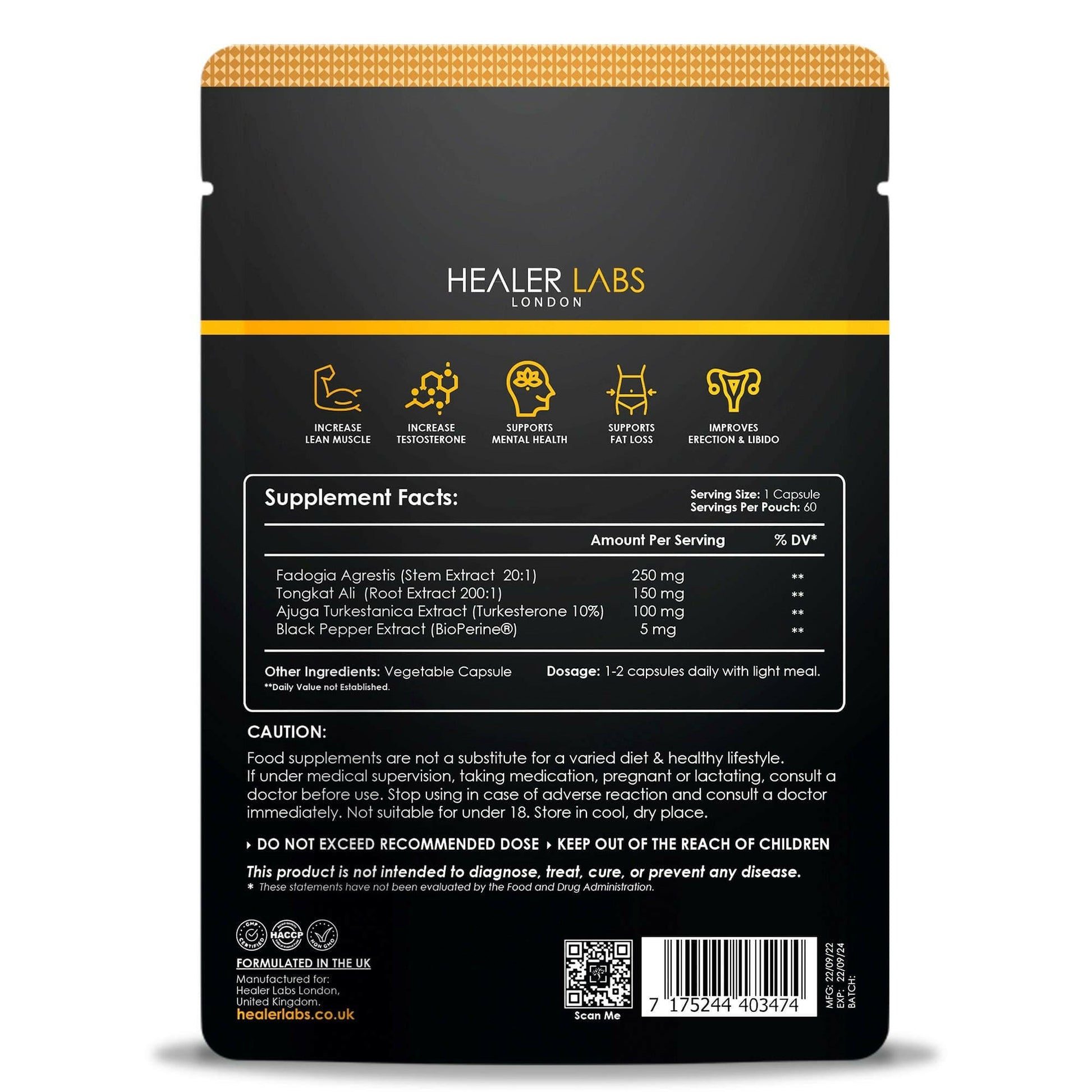 Fadogia Agrestis + TongkatAli + Turkesterone By Healer Labs London