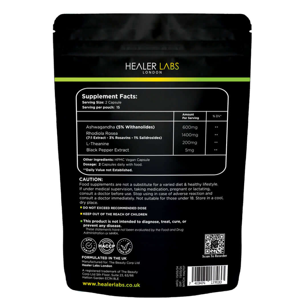 Ashwagandha + Rhodiola Rosea + L-Theanine By Healer Labs London