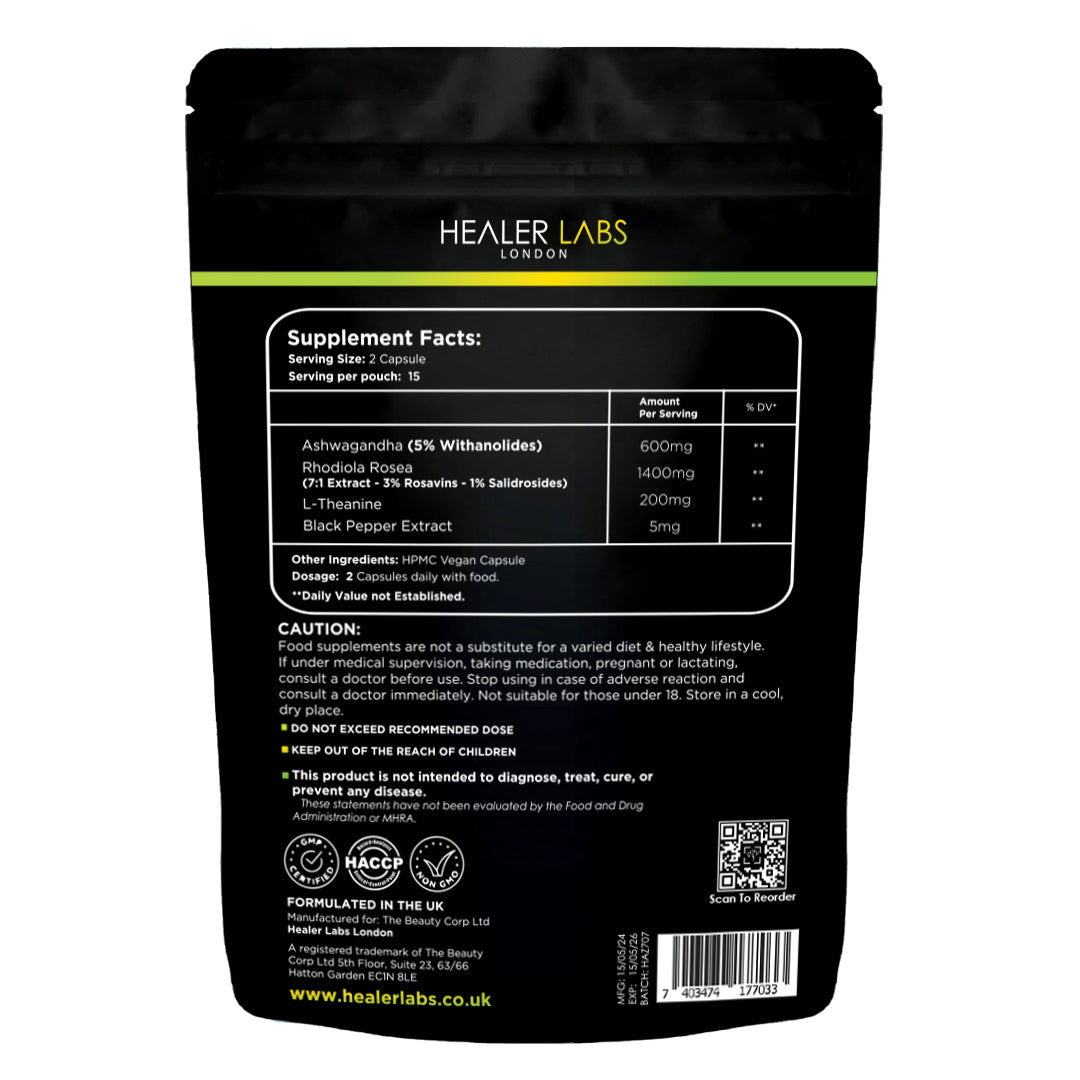 Ashwagandha Rhodiola Rosea L Theanine By Healer Labs London