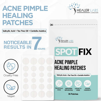 Acne Pimple Healing Hydrocolloid Patch With Salicylic Acid+Tea Tree Oil+Centella Asiatica By Healer Labs London