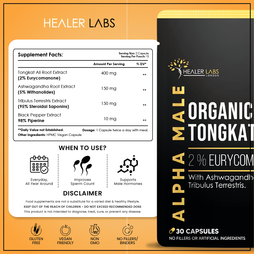 Tongkat Ali With Ashwagandha & Tribulus Healer Labs London UK