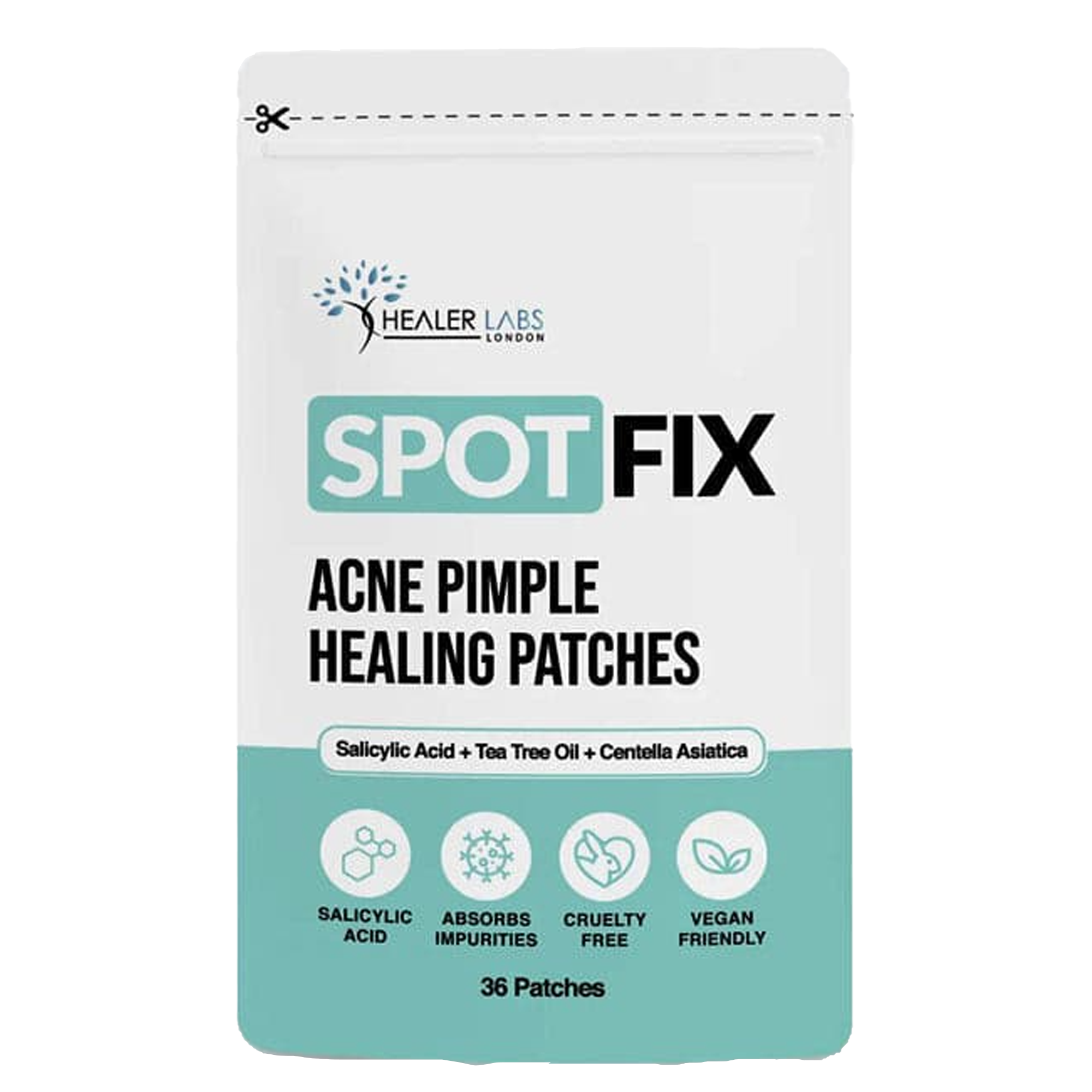 Acne Pimple Healing Hydrocolloid Patch With Salicylic Acid+Tea Tree Oil+Centella Asiatica -  Healer Labs UK.