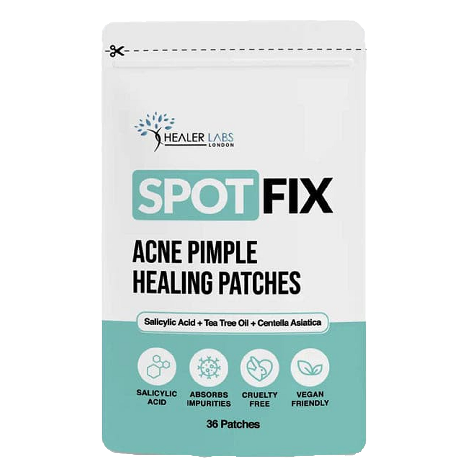 Acne Pimple Healing Hydrocolloid Patch With Salicylic Acid+Tea Tree Oil+Centella Asiatica By Healer Labs London
