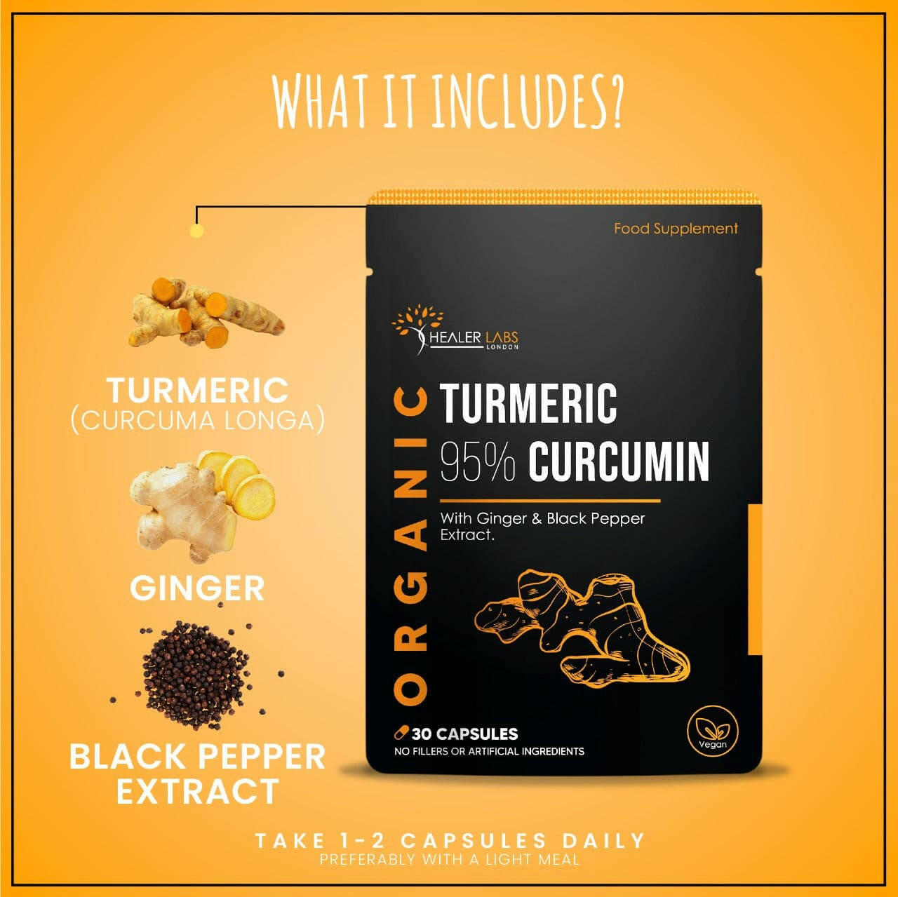 Organic Turmeric 95 Curcumin With Ginger & Black Pepper Healer Labs